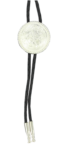 Round Silver Engraved Bolo Tie - 22804