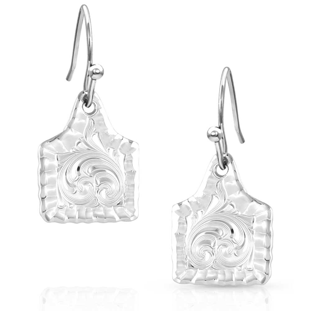 Montana Silversmiths Chiseled Cow Tag Earrings-ER5398