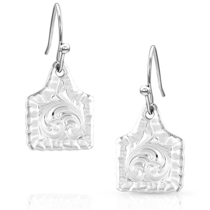 Montana Silversmiths Chiseled Cow Tag Earrings-ER5398