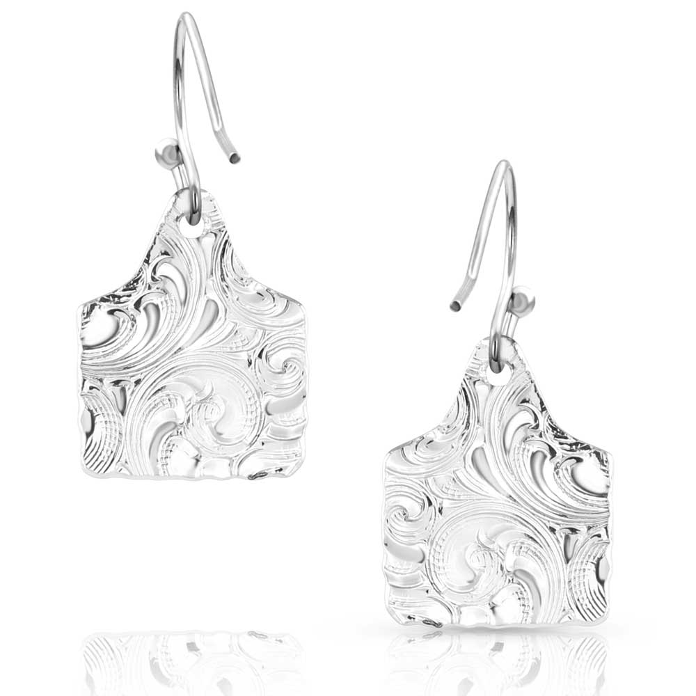 Montana Silversmiths Chiseled Cow Tag Earrings-ER5398