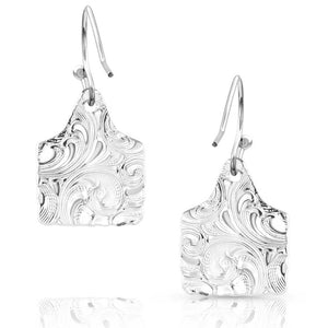 Montana Silversmiths Chiseled Cow Tag Earrings-ER5398