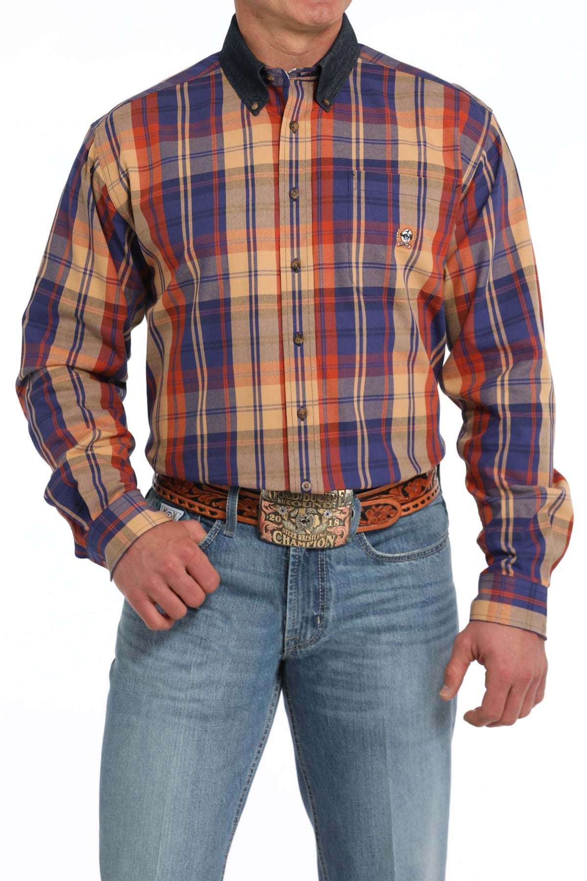 Cinch Button Down Twill Plaid Shirt - MTW1242003