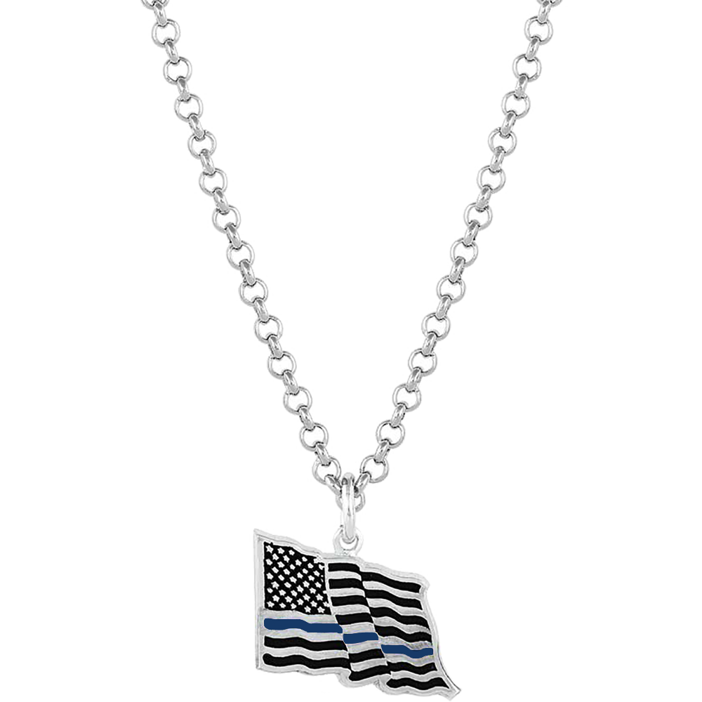 Montana Silversmiths Thin Blue Line Flag Necklace - NC4085