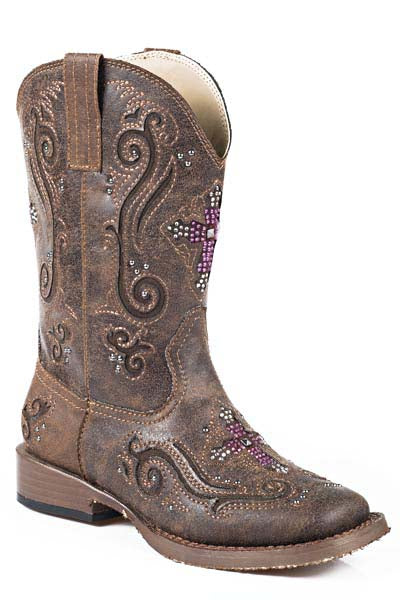 Roper Vintage Brown w/ Crystal Cross Boots - 0901819010098