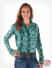 Load image into Gallery viewer, Cowgirl Tuff Turquoise Snakeskin Sport Jersey Pullover - 100365