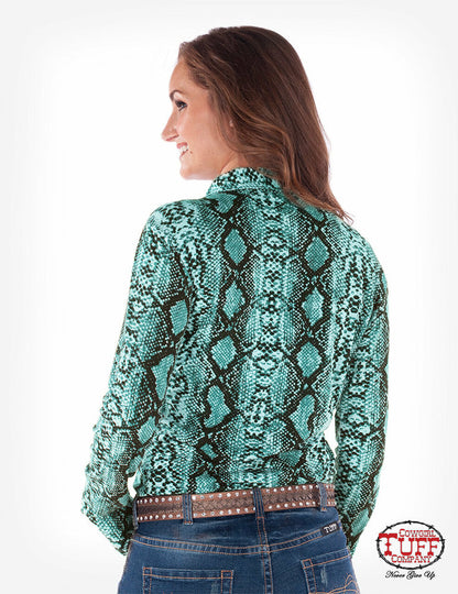 Cowgirl Tuff Turquoise Snakeskin Sport Jersey Pullover - 100365