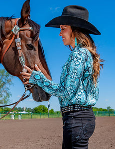 Cowgirl Tuff Turquoise Snakeskin Sport Jersey Pullover - 100365
