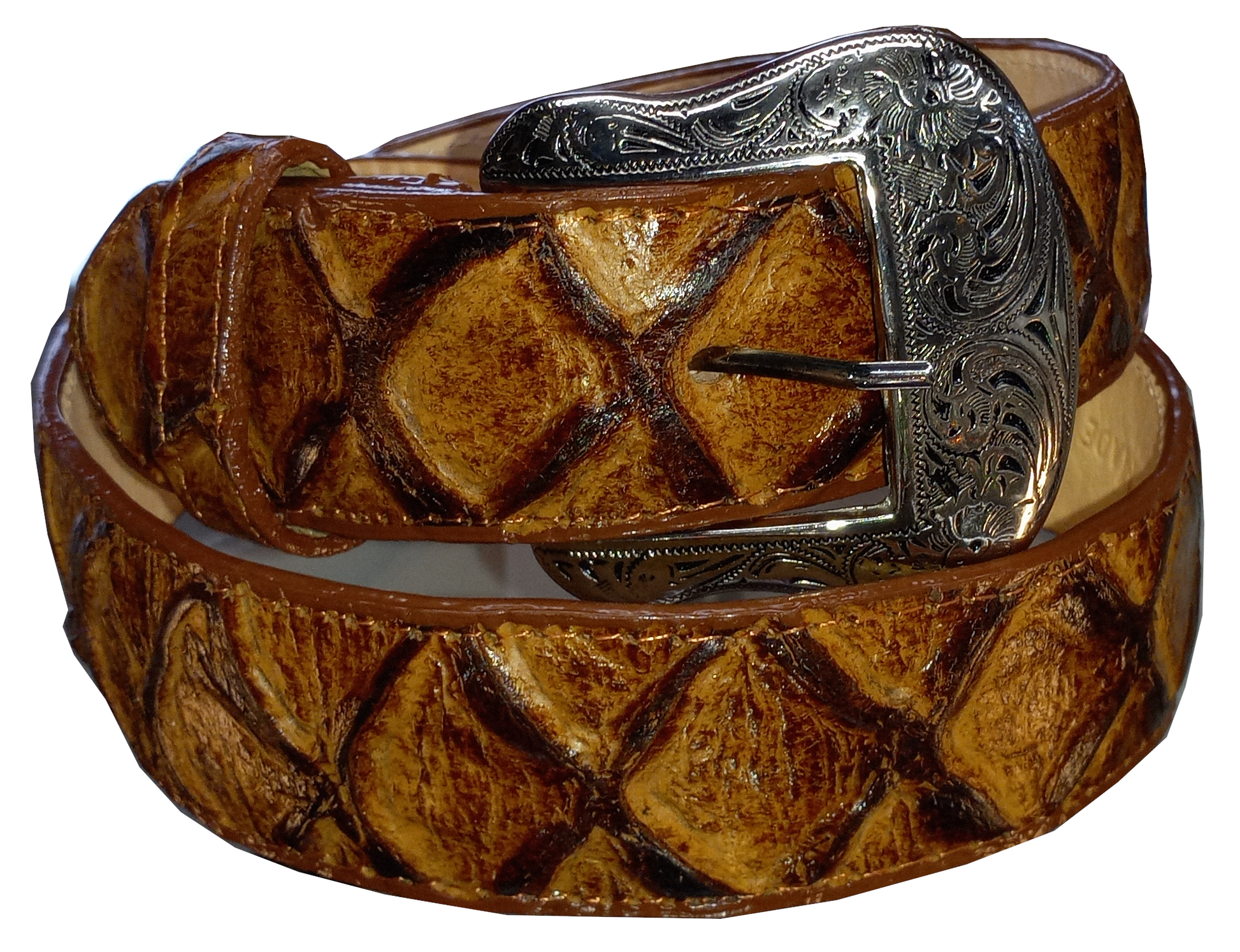 Cowtown Cognac Fish Print Belt - 4156