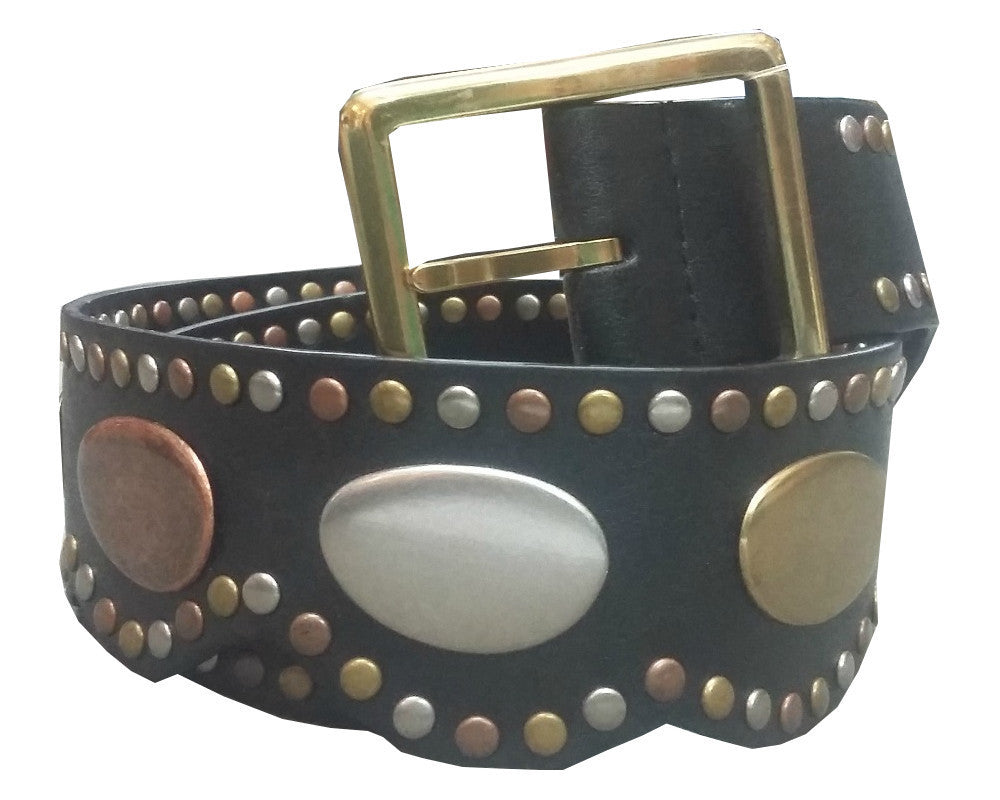 Tri Color Metal/Leather Belt - 9587