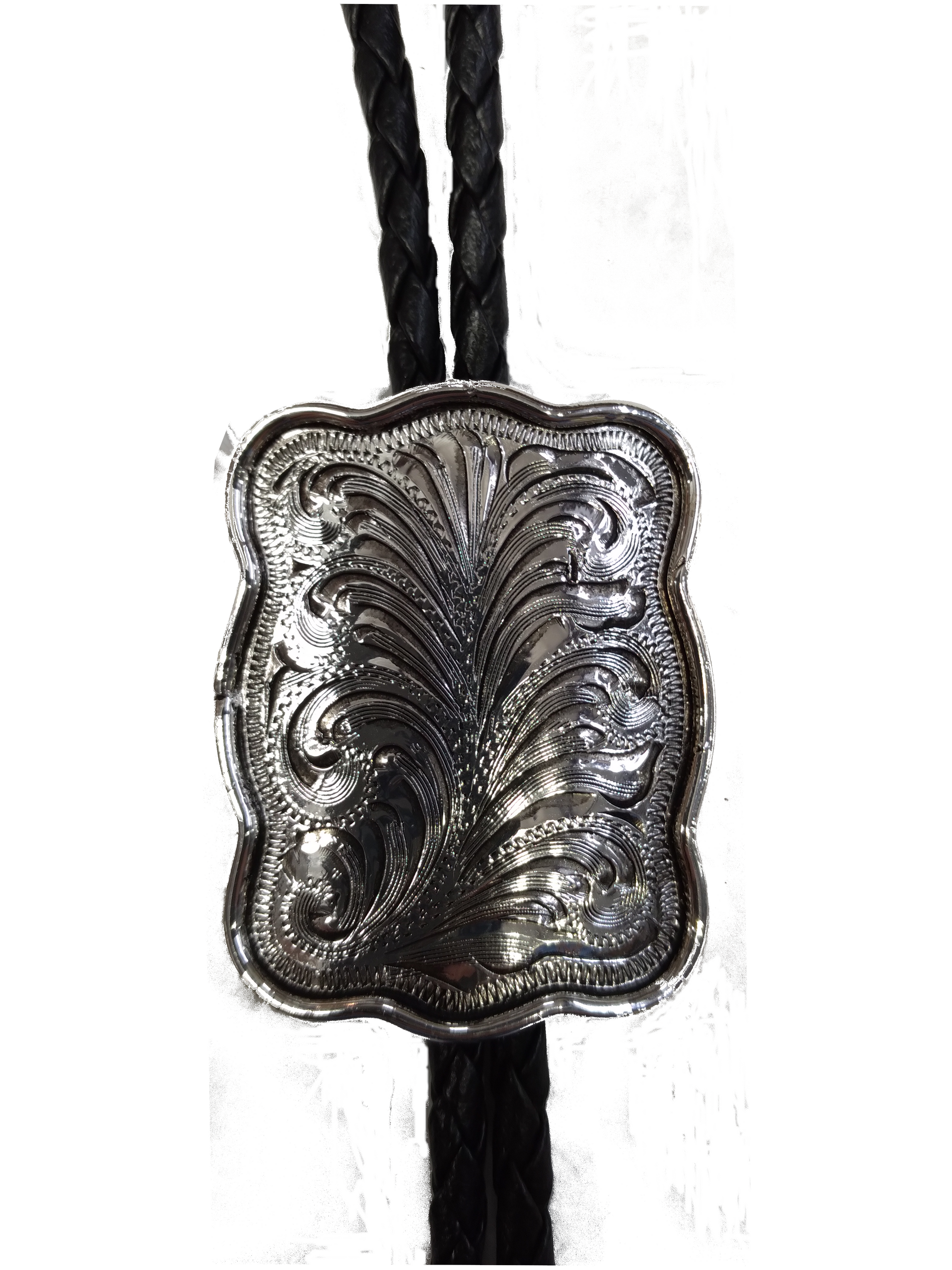 Square Silver Engraved Bolo Tie - AC80