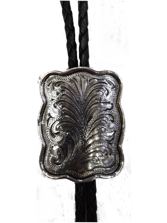 Square Silver Engraved Bolo Tie - AC80