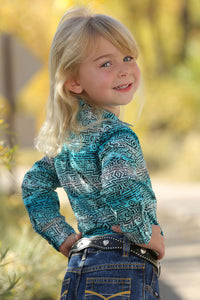 Cruel Girl Infant/Toddler Turquoise Southwest Print Western Snap Shirt - CTW3222002