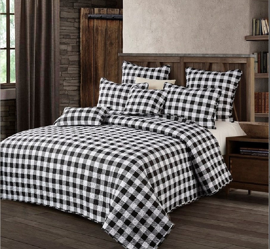 Virah Bella Collection - Black & White Plaid Quilt Set - DQ10020FQ