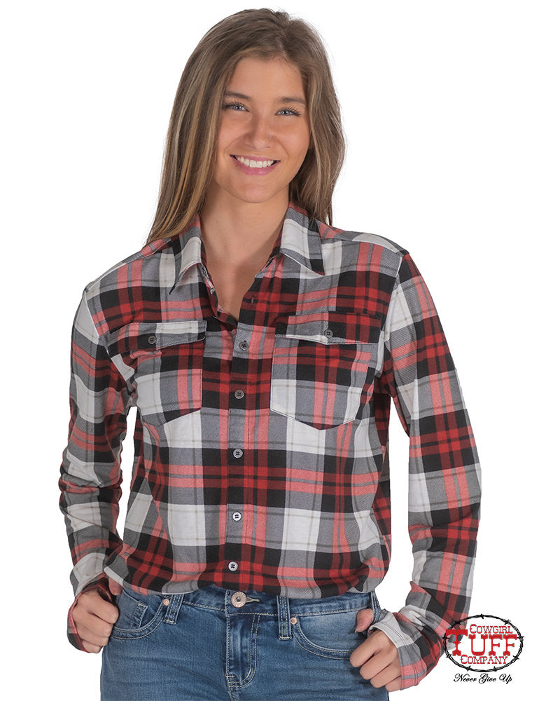 Cowgirl Tuff Red Plaid Sport Jersey Pullover - ET0033