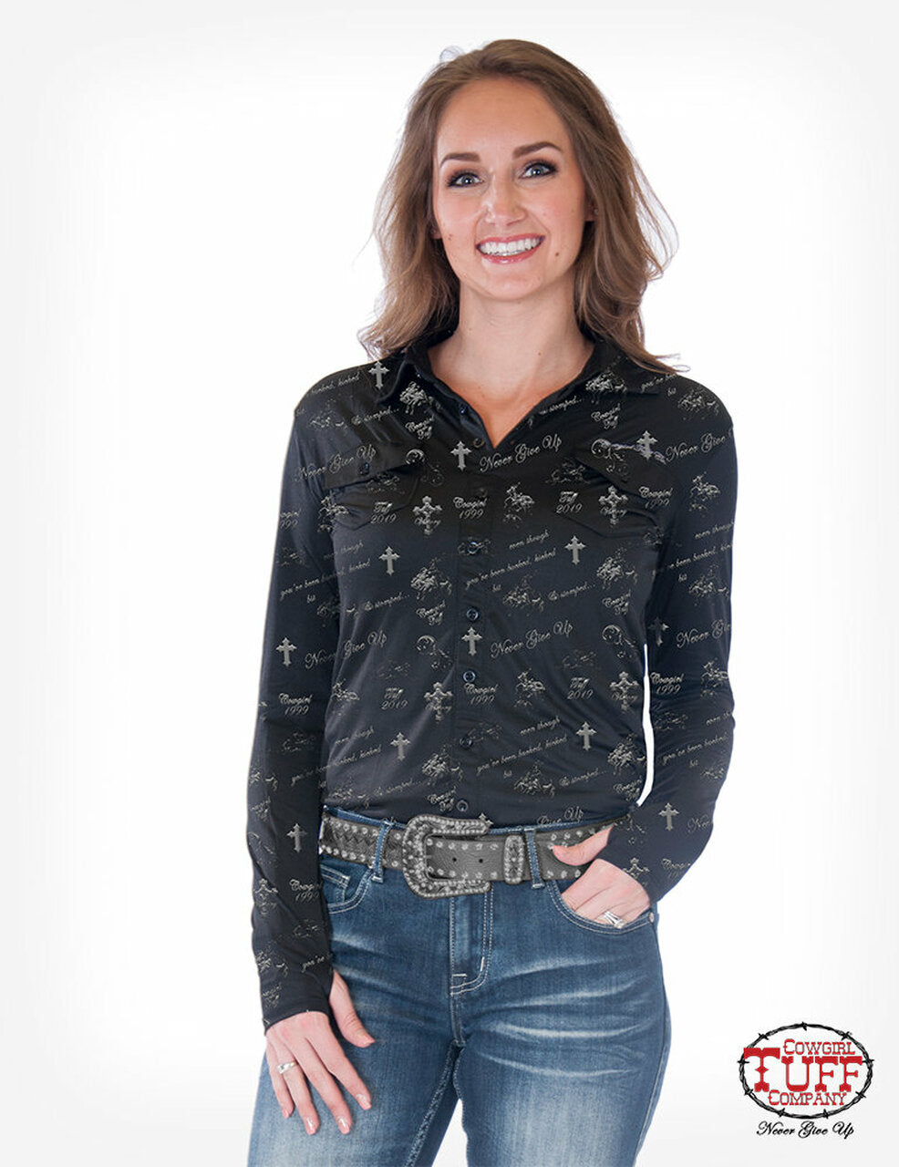 Cowgirl Tuff Black Sport Jersey Pullover - H00601