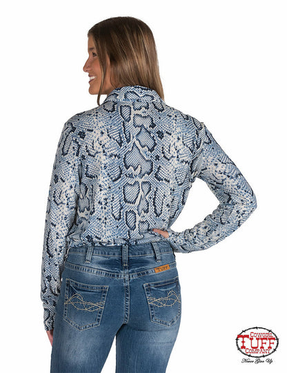 Cowgirl Tuff Indigo Snakeskin Sport Jersey Pullover - H00656