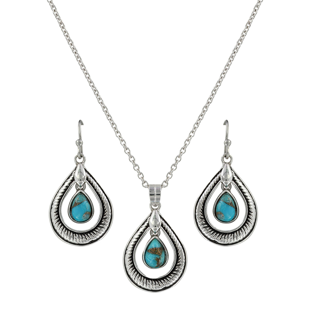 Montana Silversmiths Hitched Turquoise Teardrop Jewelry Set - JS3818