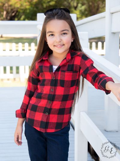 Grace & Emma Buffalo Plaid Girls Flannel Shirt   K5020-BF