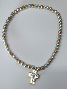 ZoLei Glass Pearl Stretch Cross Necklace
