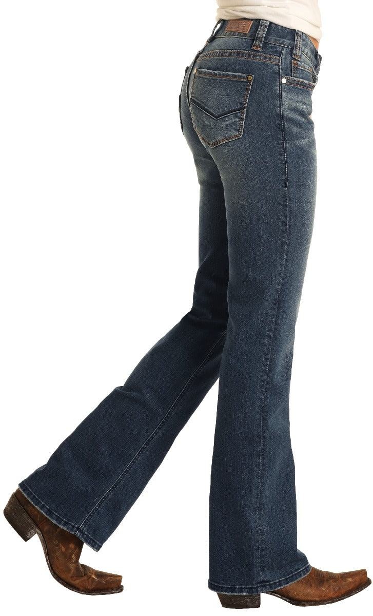 Rock & Roll Cowgirl Mid Rise Boot Cut Jean  W1-7683