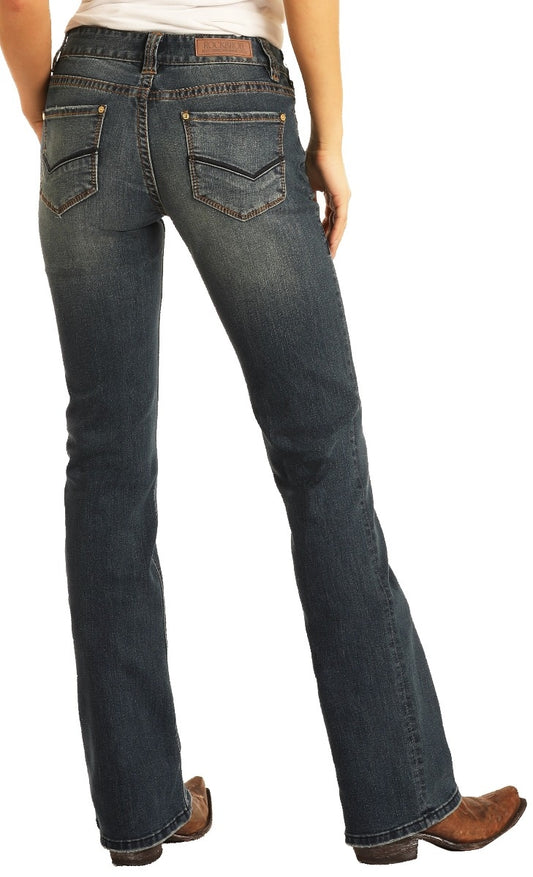 Rock & Roll Cowgirl Mid Rise Boot Cut Jean  W1-7683